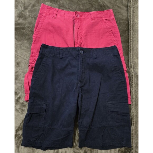 Men's American Rag Cargo Shorts 11" Long Snap Pockets Black Red 2 Pairs Size 32 - Picture 2 of 6